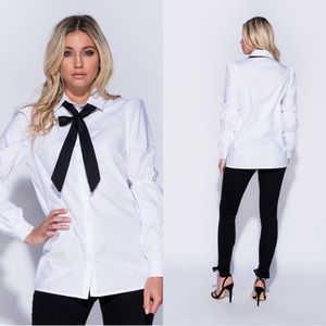 New white neck tie shirt.